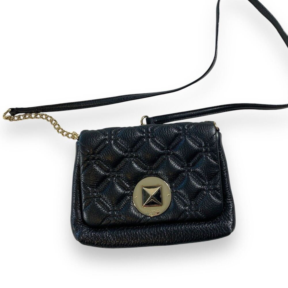 Kate Spade Quilted Leather Crossbody Purse Bag Chain Strap Black Small Shoulder - Picture 2 of 16